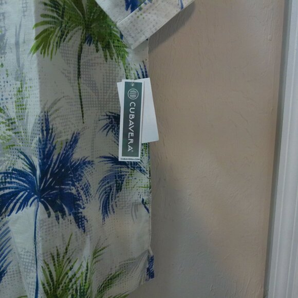 NWT Cubavera Men’s XL Tropical Palm Tree Hawaiian Button Up Shirt Blue Green - Picture 3 of 4